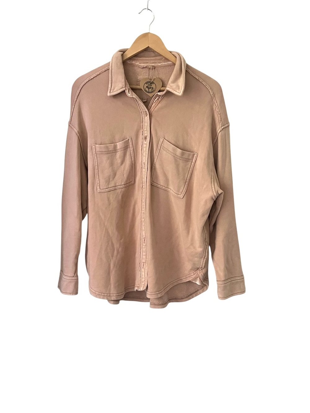 Aerie Shacket Women small Fleece Oversized Button Down Raw Edge Shirt